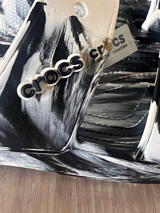 CROCS Mens Black and White Marble Double-Strap Slide Sandals main image 7